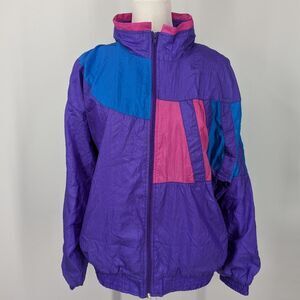 Vintage 90s Bocco Purple Pink Blue Zip-Up Collared Track Jacket Windbreaker XL